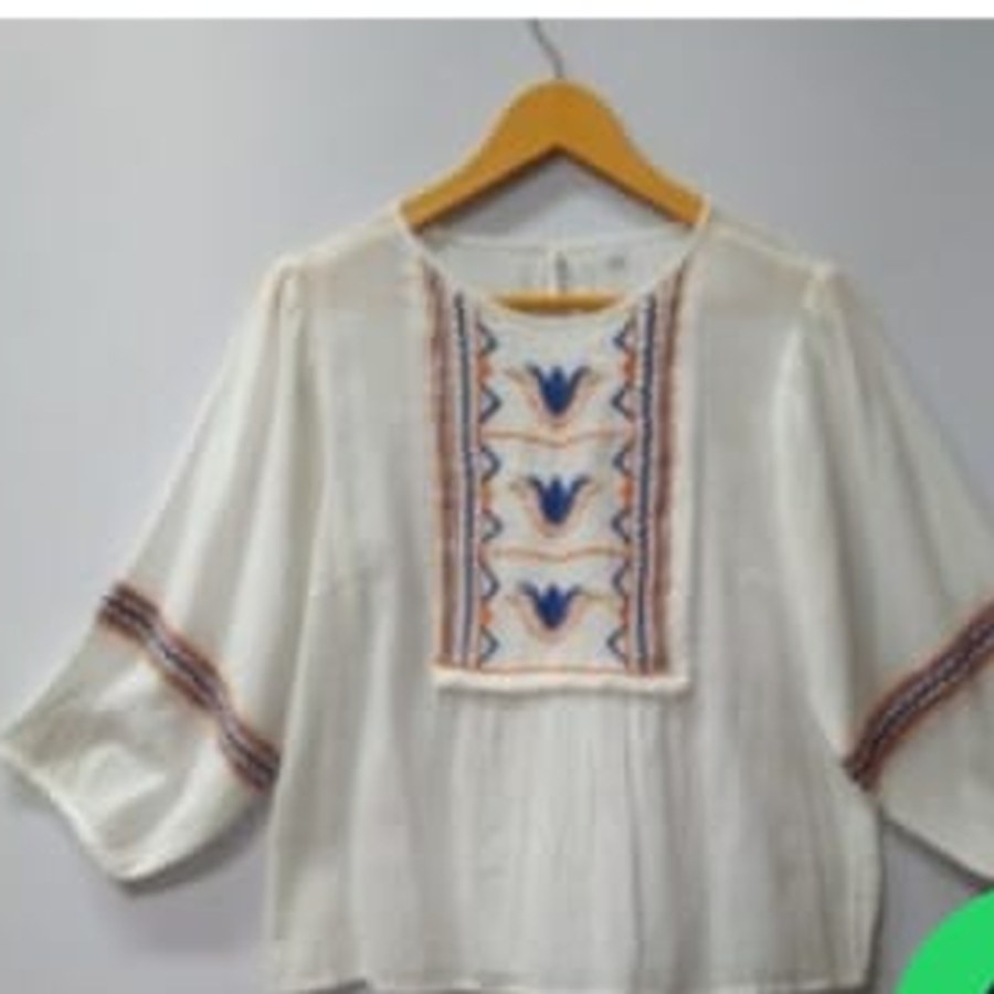 Ivory top with multicolour chevron embroidery